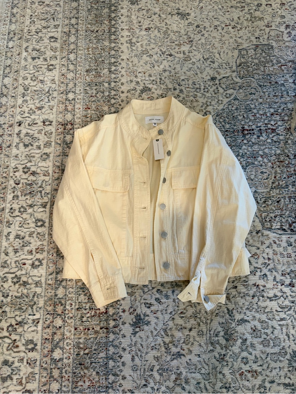 Anthropologie Cream Collarless Denim Jacket